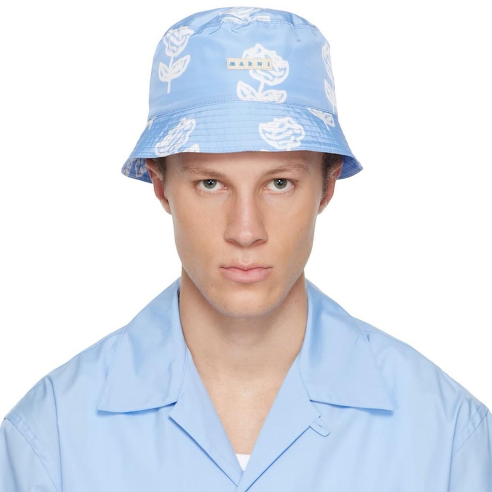 Marni Blue Sprayed Roses Print Taffeta Bucket Hat